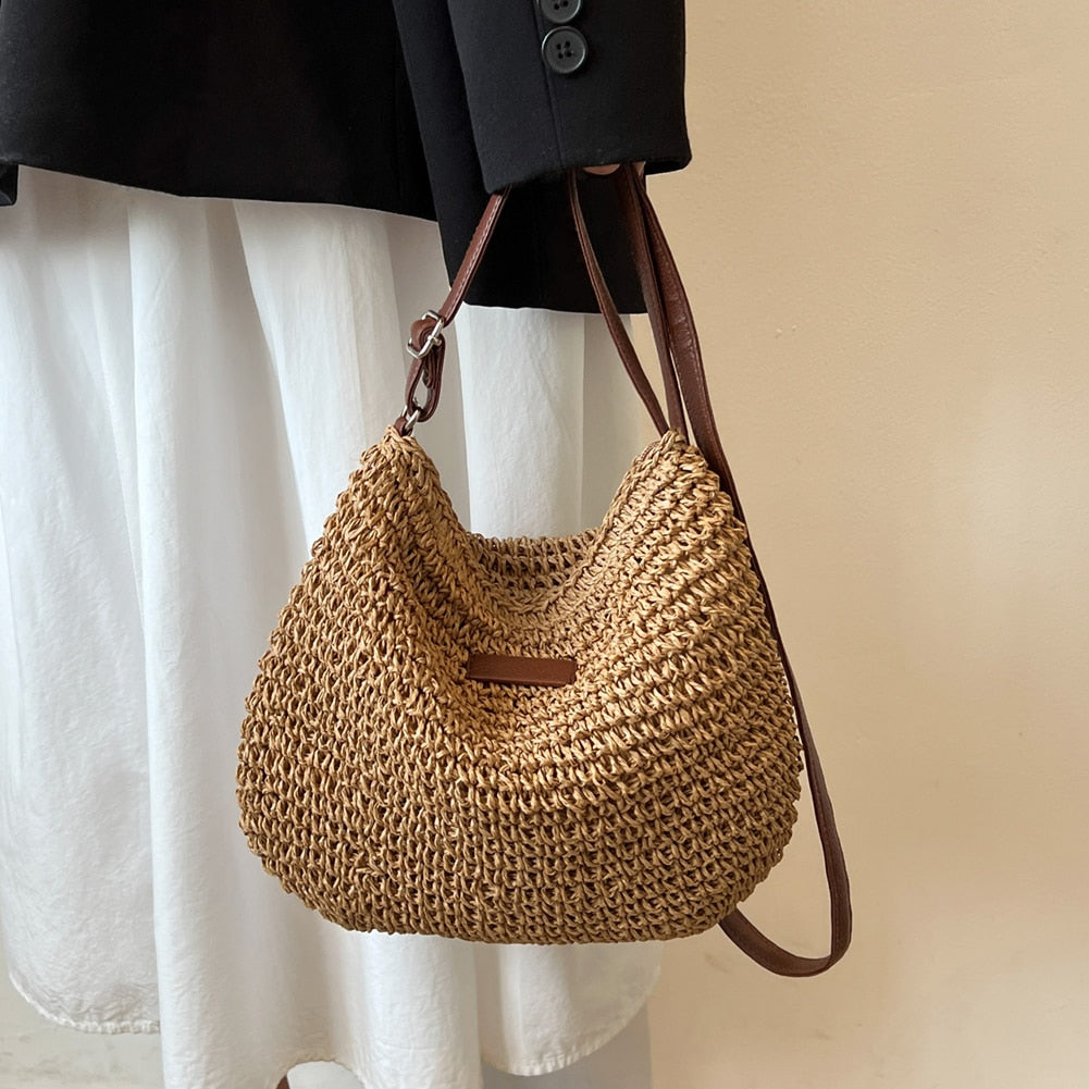Handmade Woven Crossbody Bag in a Bohemian Style | Adjustable Strap | Khaki or Beige Shoulder Purse