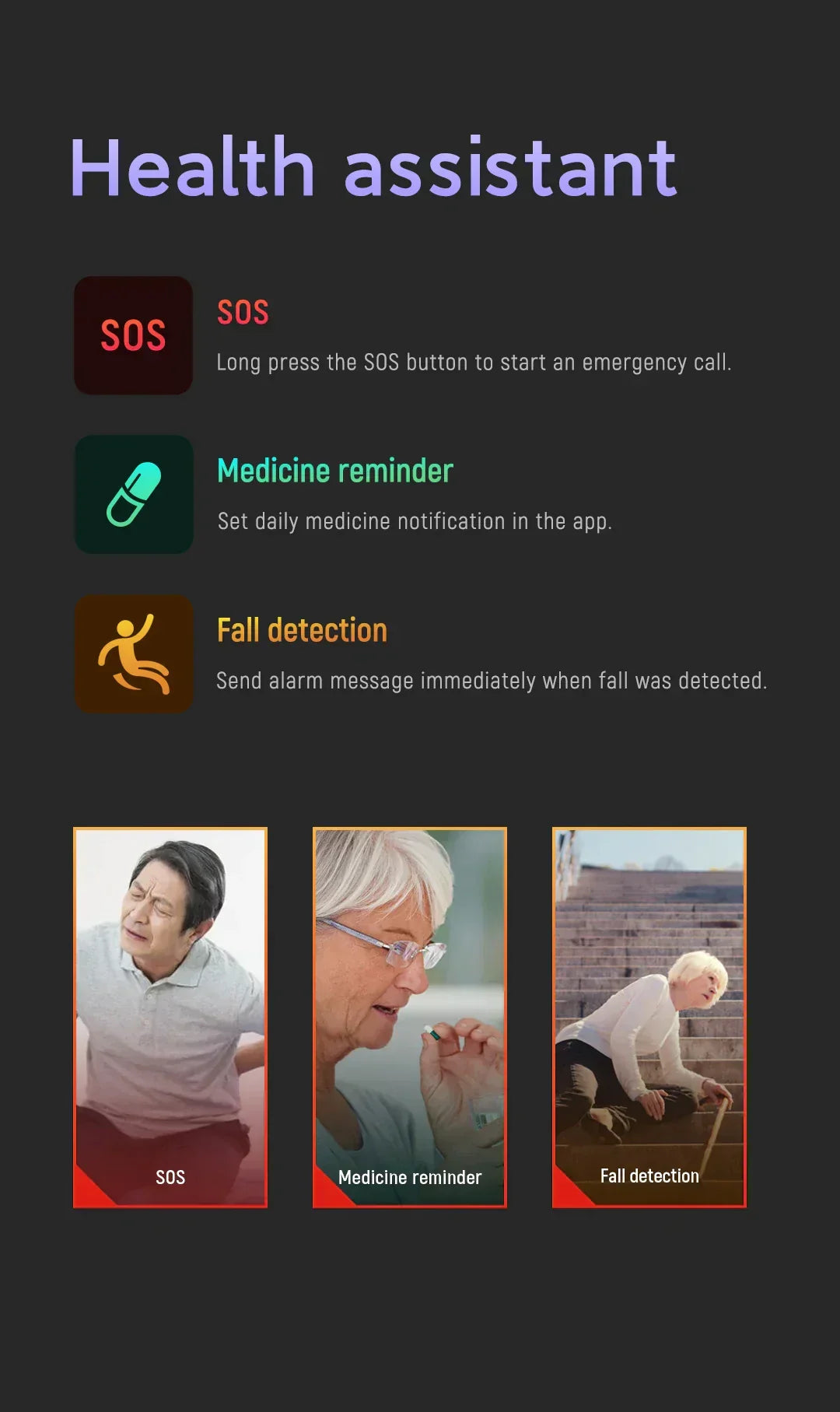 4G Smart Watch for Seniors with Fall Detection and an SOS Button | GPS, Wi-Fi and LBS Location, Safe Zone Alerts | Four Colors
