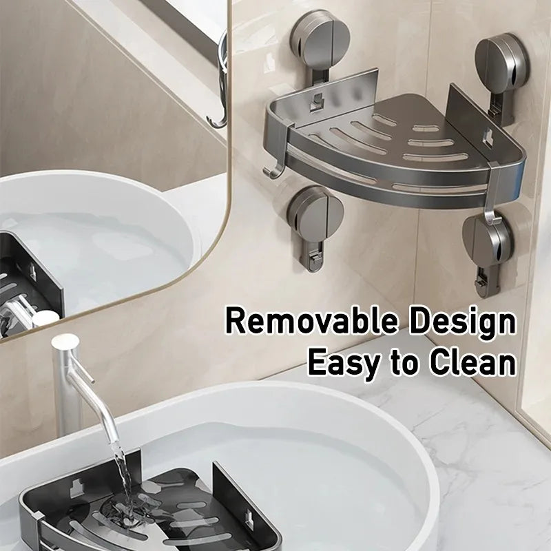 Suction Cup Shower Caddy in Aluminum, No Drilling Needed | Corner or Flat Wall Shelf for Shampoo and Soap | Four Shapes