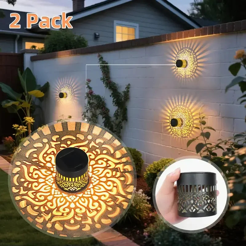 Close view of the ABS housing and solar panel on the wall lamp