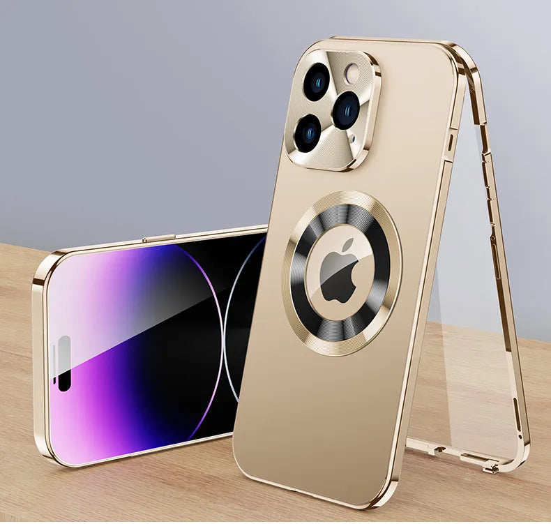 Magnetic Metal Phone Case for iPhone 12 to 15 Pro Max | Aluminium Frame with Raised Lens Ring | 360 Full Body Cover