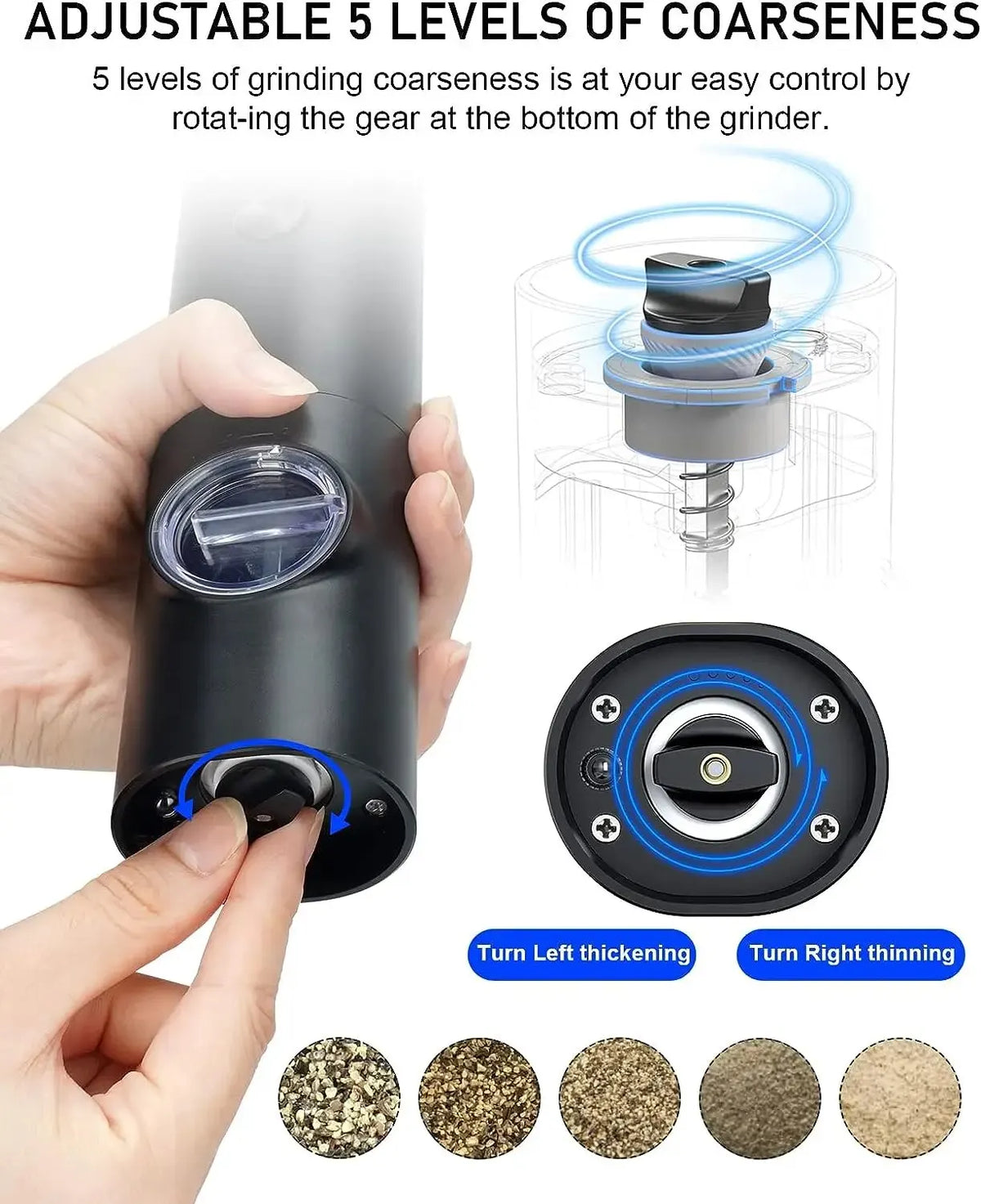 Electric Salt and Pepper Grinder Set with Holder and Brush | Adjustable Coarseness, Battery Powered | Kitchen Gadgets