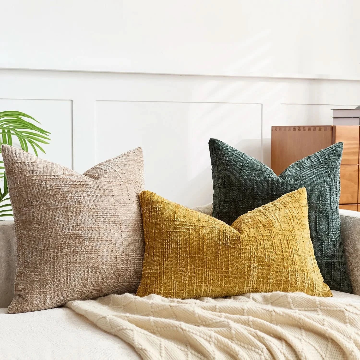 Chenille Pillow Cover Solid Color Cushion Cover