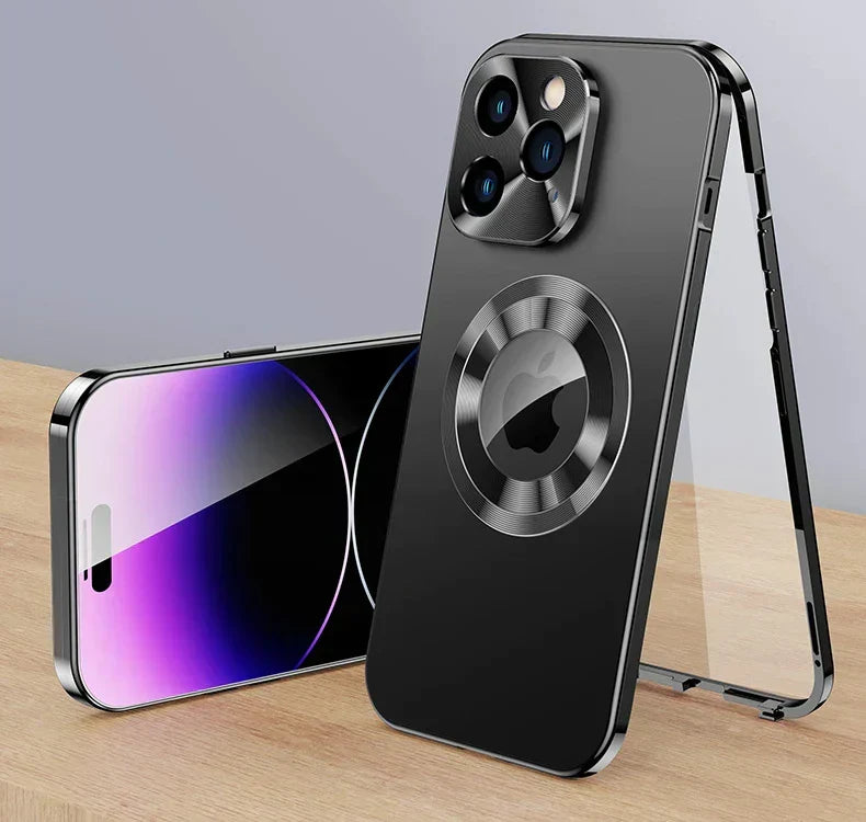 Magnetic Metal Phone Case for iPhone 12 to 15 Pro Max | Aluminium Frame with Raised Lens Ring | 360 Full Body Cover
