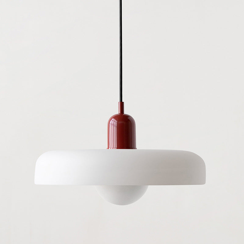 Glass Pendant Light Ceiling Fixture in Bauhaus Style | Even Glow over a Dining Table or Kitchen Island | 10 x 7 Inch
