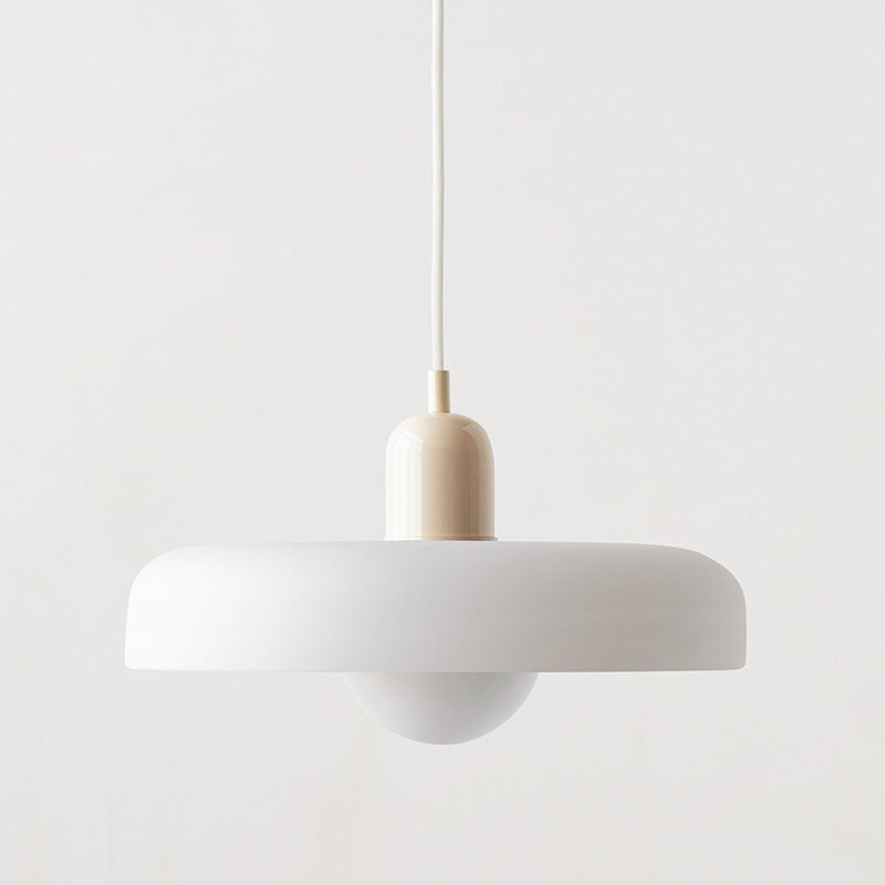 Glass Pendant Light Ceiling Fixture in Bauhaus Style | Even Glow over a Dining Table or Kitchen Island | 10 x 7 Inch