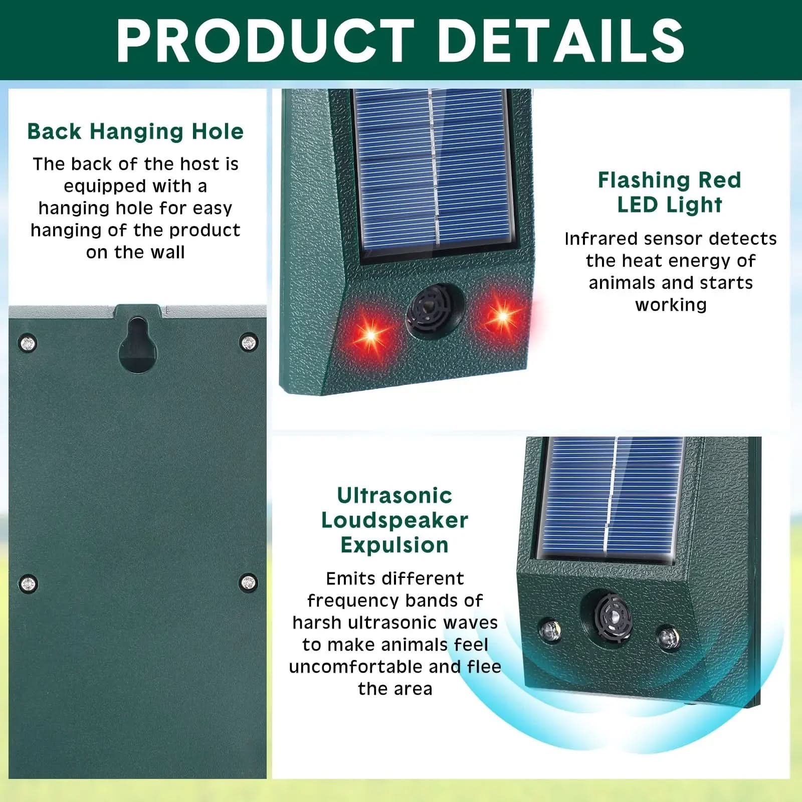 Solar Motion-Sensor Bird Repellent | Ultrasonic Deterrent, 26 Ft Detection Range | Weatherproof Garden & Patio Use