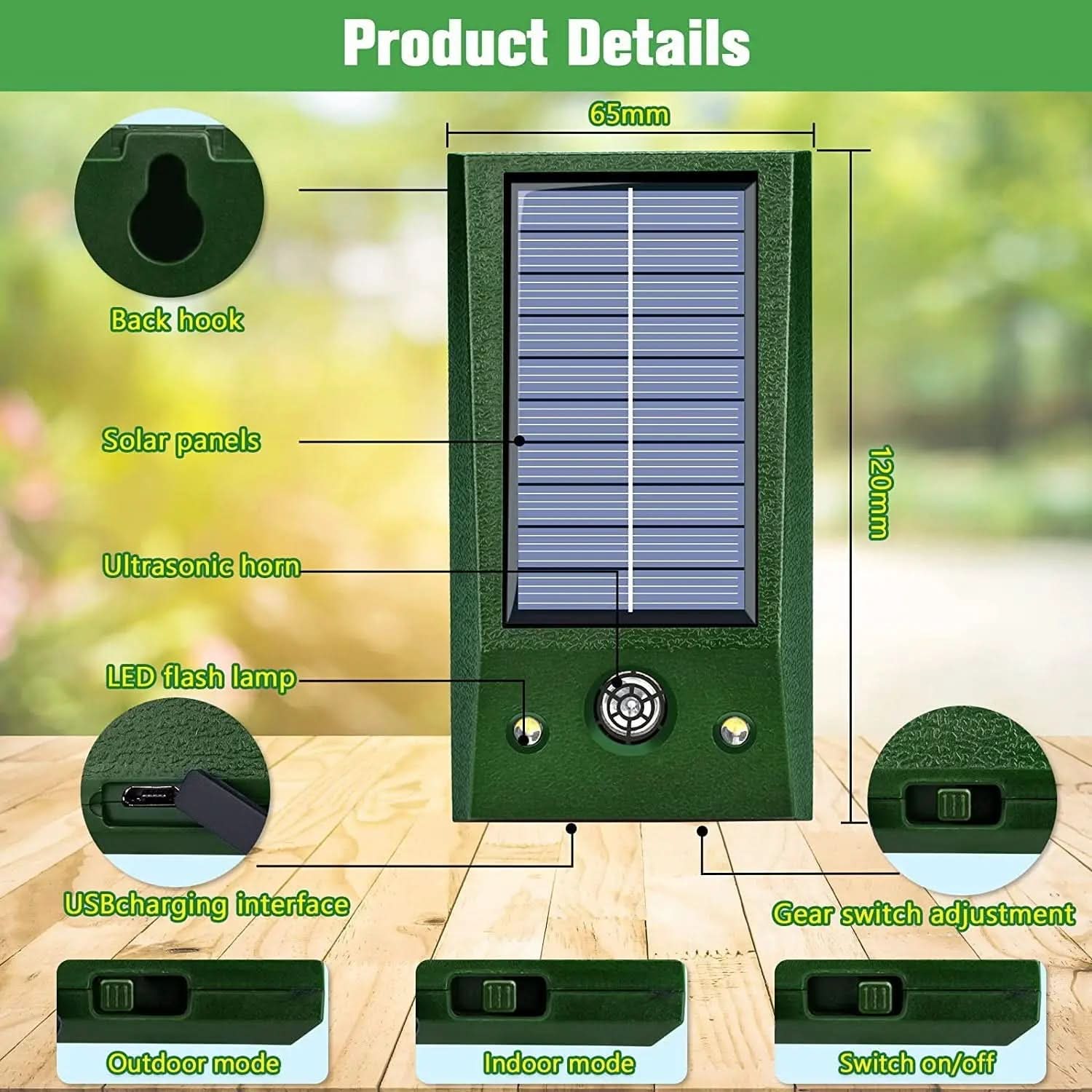 Solar Motion-Sensor Bird Repellent | Ultrasonic Deterrent, 26 Ft Detection Range | Weatherproof Garden & Patio Use