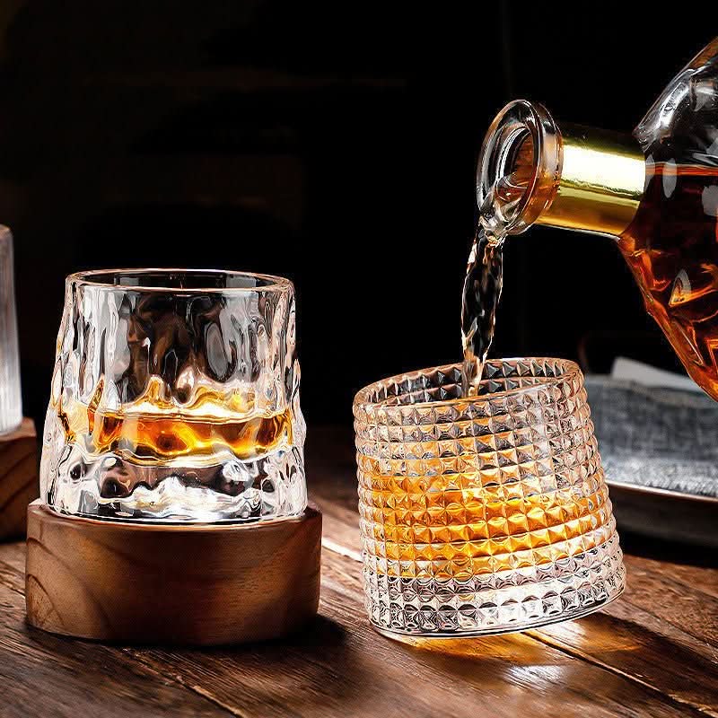 Rotating Crystal Whiskey Glass Set 160-200 ml | 3 Styles & Multi-Piece Options | Swirl-Enhancing Aeration for Bourbon & Scotch