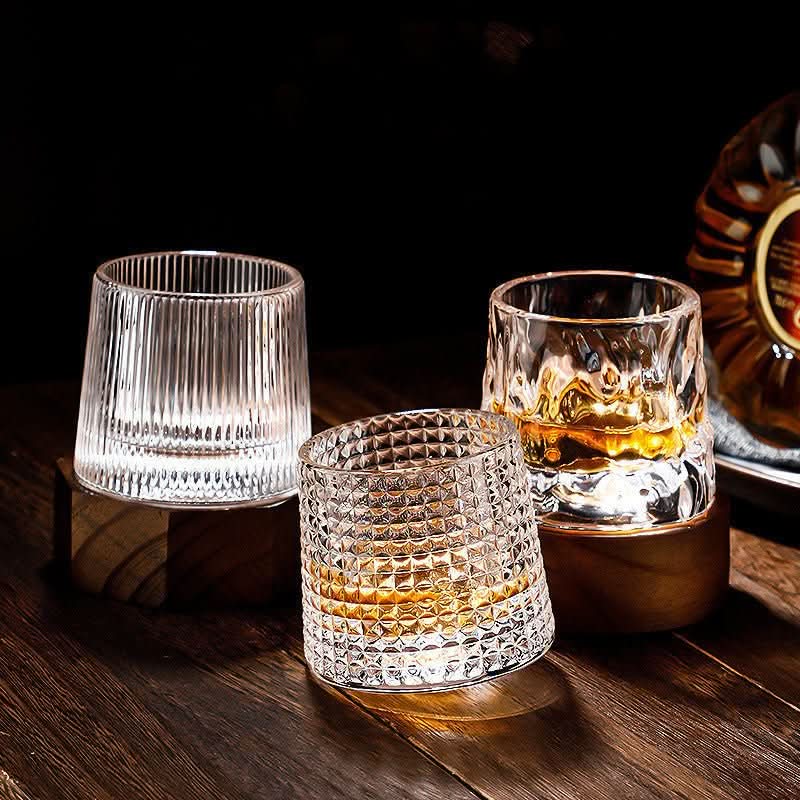 Rotating Crystal Whiskey Glass Set 160-200 ml | 3 Styles & Multi-Piece Options | Swirl-Enhancing Aeration for Bourbon & Scotch