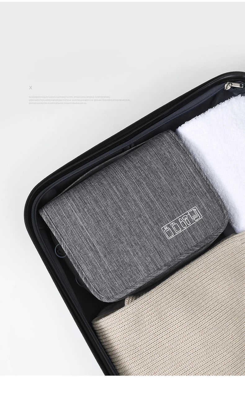 Hanging Cosmetic Organizer for Travel with a Built In Hook | Two Compartments with Mesh Pockets | Water Repellent Oxford Fabric