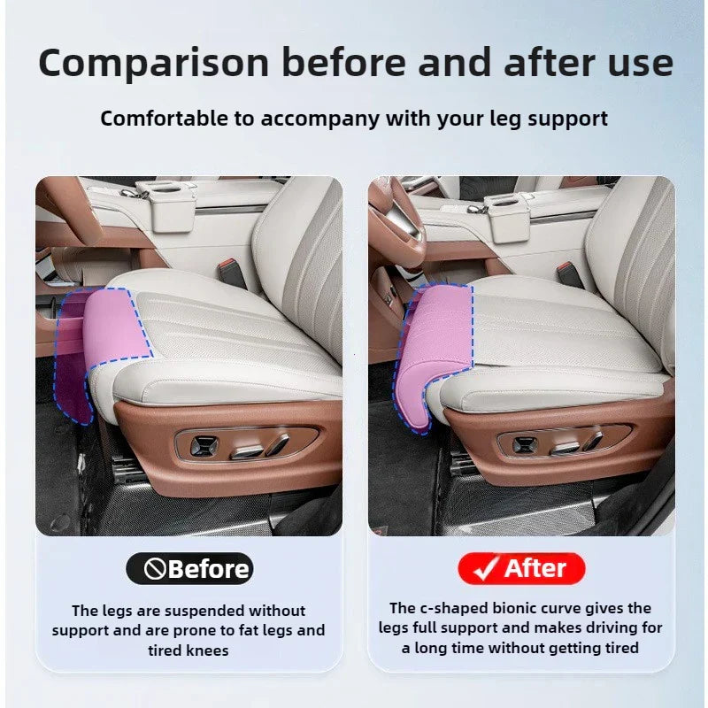 Car Seat Cushion with Extended Thigh Support | Embossed PU Leather Pad That Fits Most Vehicles, for Long Drives