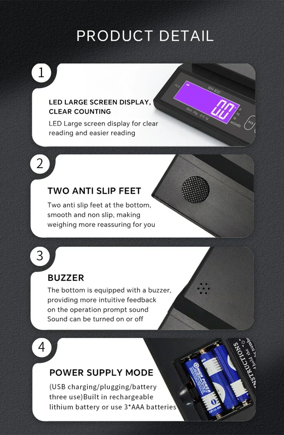 Digital Kitchen Scale with Backlit LCD and Counting Mode | Rechargeable Food Weighing up to 5 or 10 kg | Stainless Steel Panel