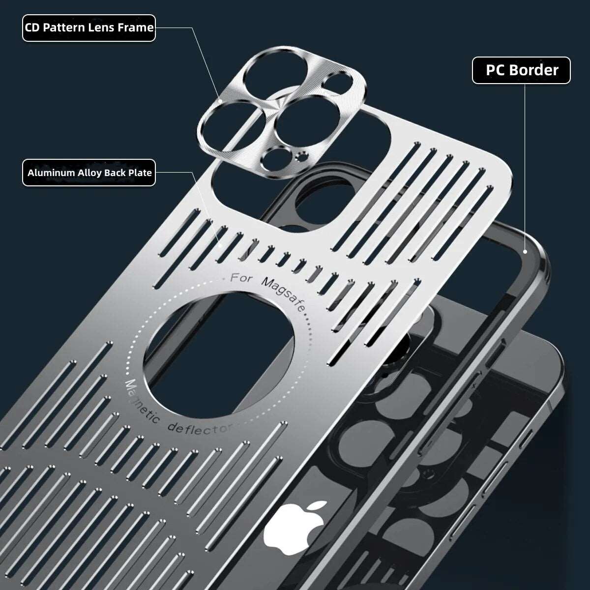MagSafe Phone Case for iPhone 12 to 15 Pro Max with an Open Grid Back | Aluminum Alloy Plate, Frosted Non Slip Finish | Three Colors