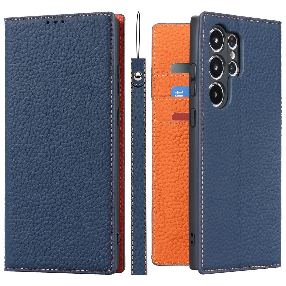 Leather Wallet Phone Case for Samsung Galaxy S23, Plus and Ultra | 3 Card Slots, Bill Pocket, Wrist Strap