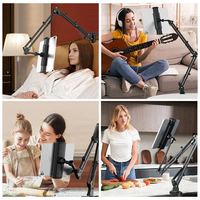 Adjustable Tablet Stand with Table Clamp and Swivel Arm | 360 Degree Rotating Holder for Bed, Desk or Kitchen