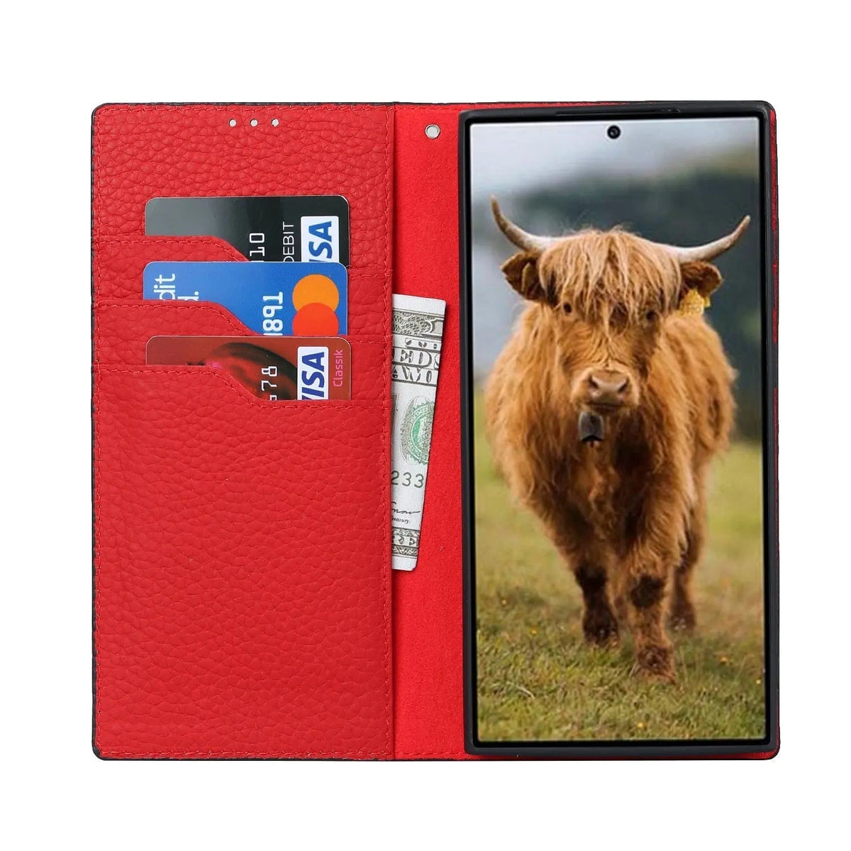 Leather Wallet Phone Case for Samsung Galaxy S23, Plus and Ultra | 3 Card Slots, Bill Pocket, Wrist Strap
