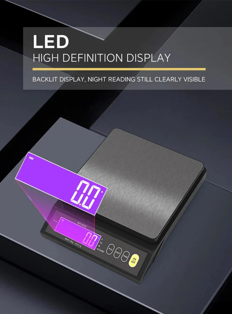 Digital Kitchen Scale with Backlit LCD and Counting Mode | Rechargeable Food Weighing up to 5 or 10 kg | Stainless Steel Panel