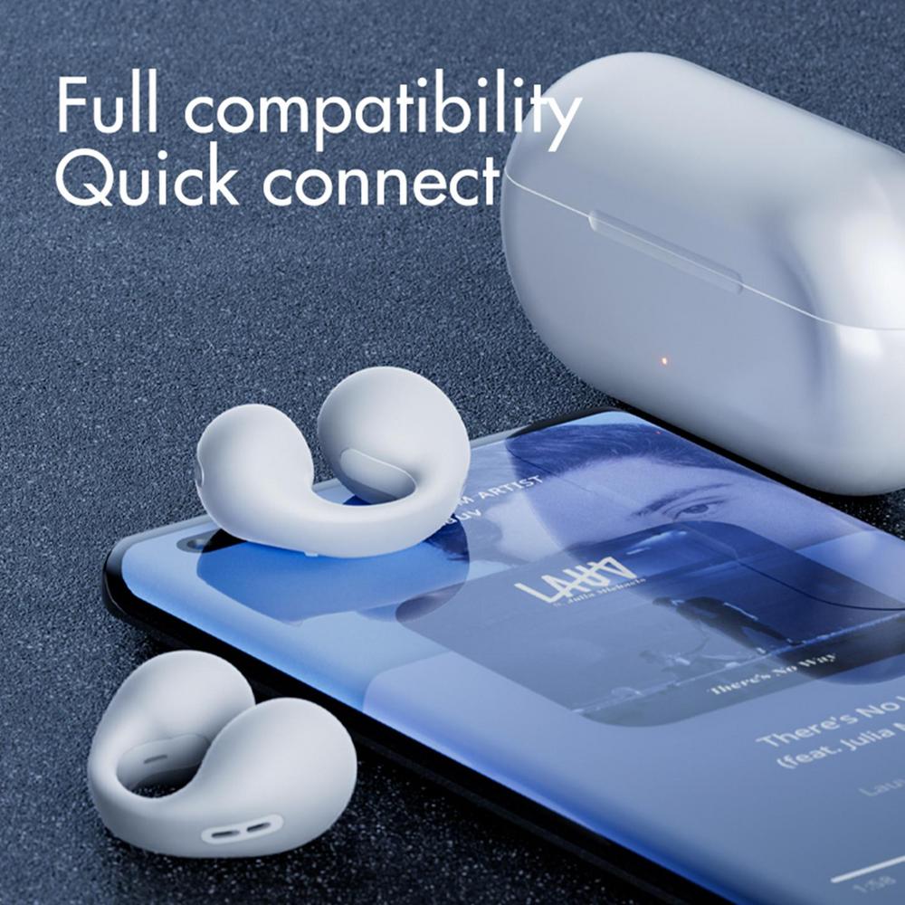 Open Ear Clip On Wireless Earbuds | Bluetooth 5.3 with Touch Control and Charging Case | Black or White