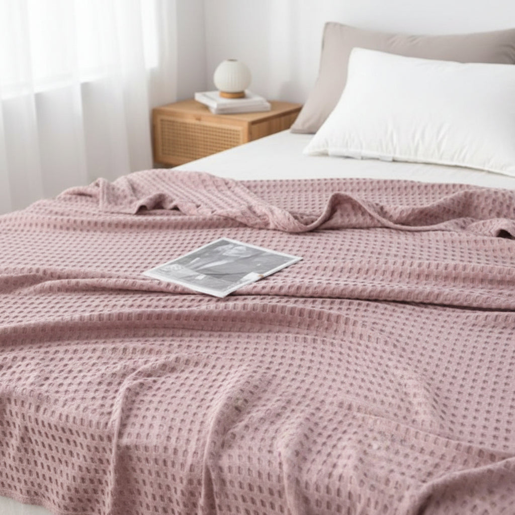 Waffle Weave Throw Blanket 59x79 or 79x91 In | 6 Colors | Lightweight Breathable Year-Round Comfort for Bed & Sofa
