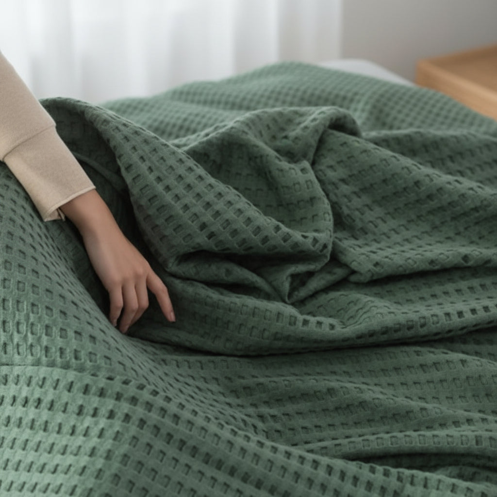 Waffle Weave Throw Blanket 59x79 or 79x91 In | 6 Colors | Lightweight Breathable Year-Round Comfort for Bed & Sofa