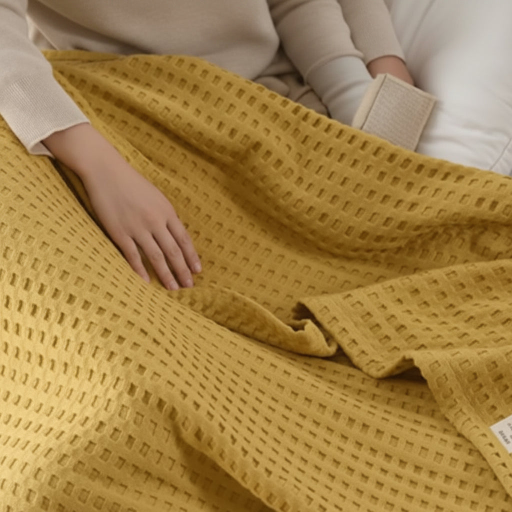 Waffle Weave Throw Blanket 59x79 or 79x91 In | 6 Colors | Lightweight Breathable Year-Round Comfort for Bed & Sofa