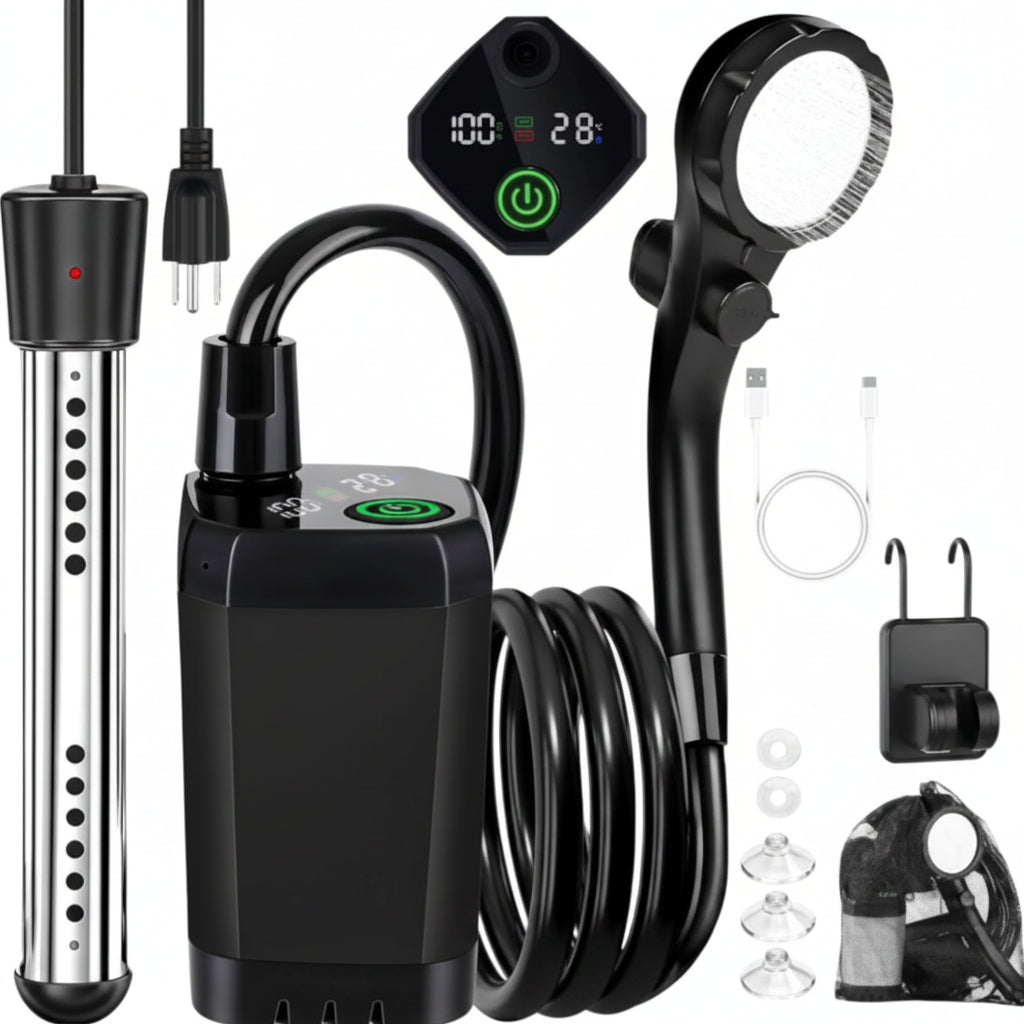 Portable Camping Shower Pump | Rechargeable 6000mAh, Pressure-Boost Head | Digital Display for Outdoor Showers