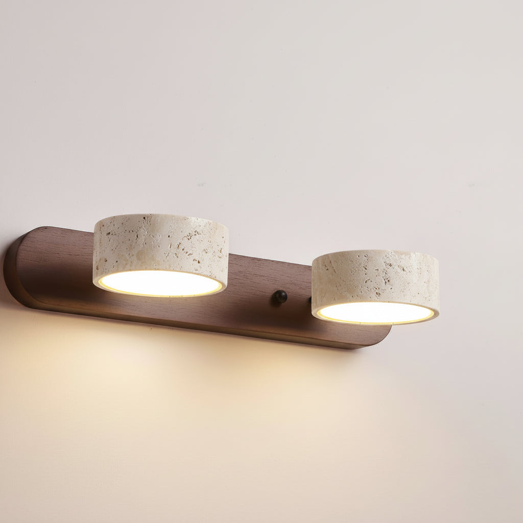 Travertine & Wood LED Wall Light | Walnut or Wood Finish, 3 Sizes | Modern Ambient Sconce for Bedrooms & Hallways