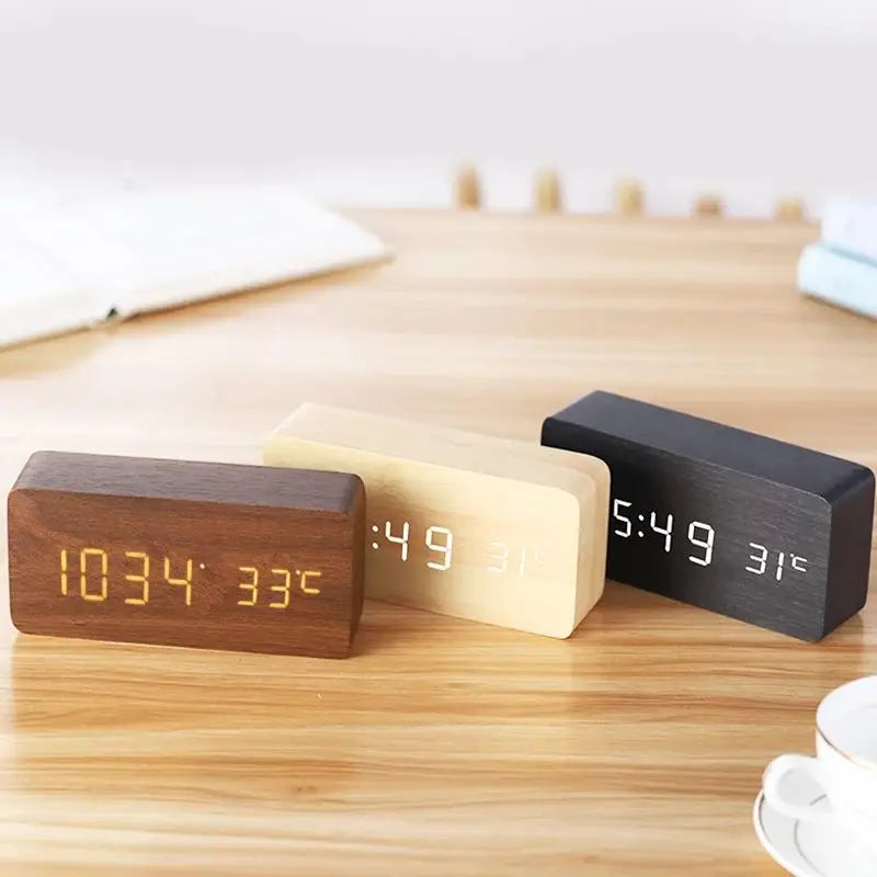 Wood Alarm Clock with LED Display and Room Temperature | Dimmable Digital Timepiece for Bedroom or Desk