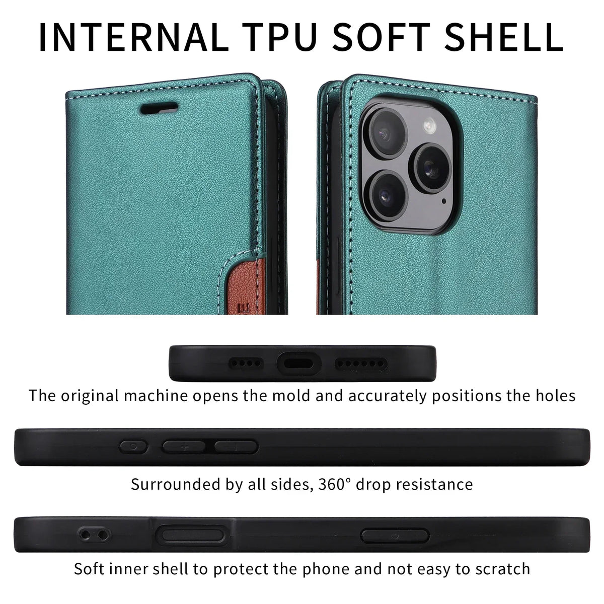RFID Blocking Wallet Phone Case for iPhone 16 and 15 Series | Magnetic Flap with Card and Cash Slots | Built In Stand