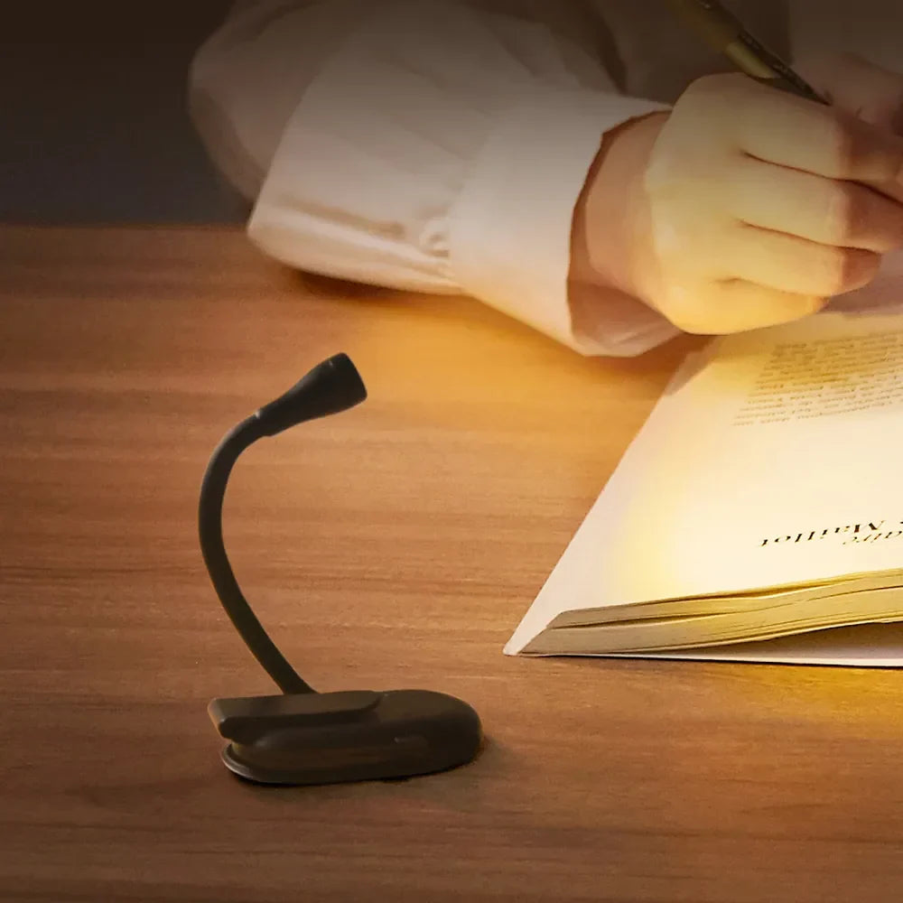 Clip On Night Light for Reading in Bed or at Camp, with a 360 Degree Neck | Dimmable LED, USB Rechargeable | Black or White