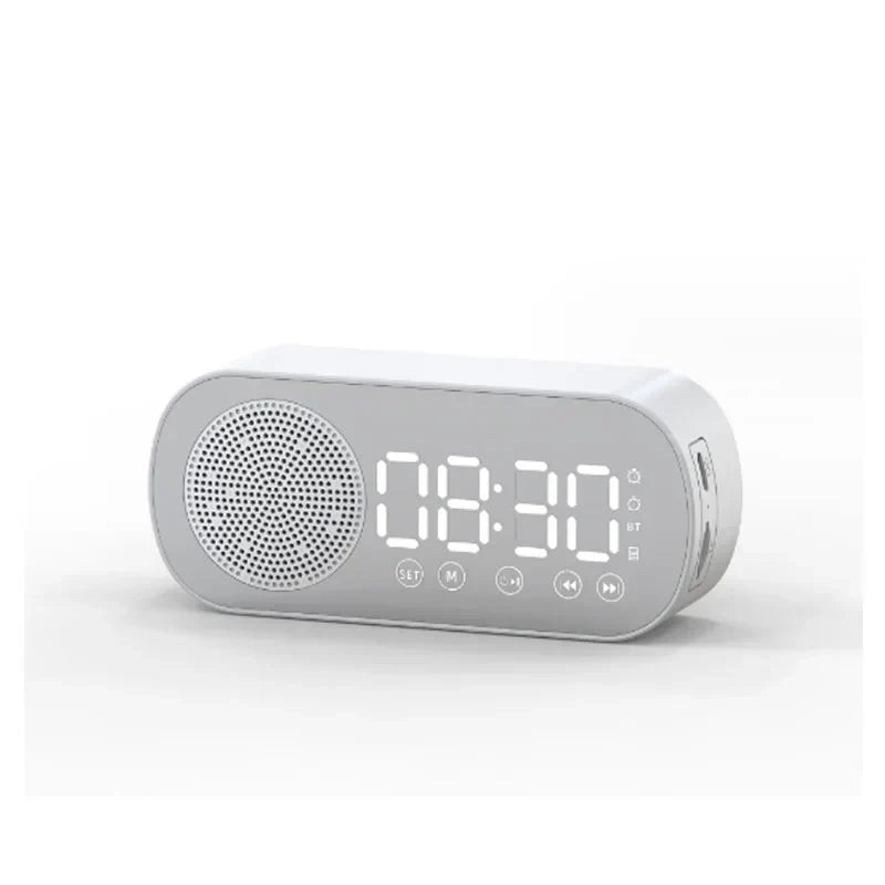 Digital Alarm Clock with Bluetooth Speaker and FM Radio | Mirror Front and a Large Time Display | Black, White or Pink