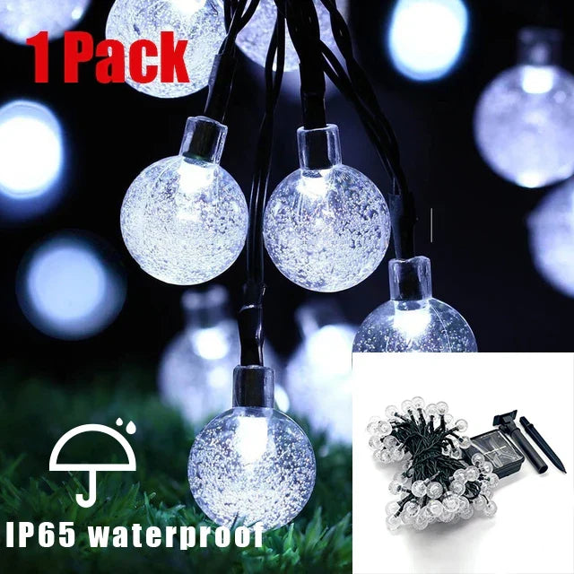 Outdoor Solar String Fairy Lights with Crystal Ball Bulbs | Waterproof Garden Decoration in 4 Lengths up to 12 Meters