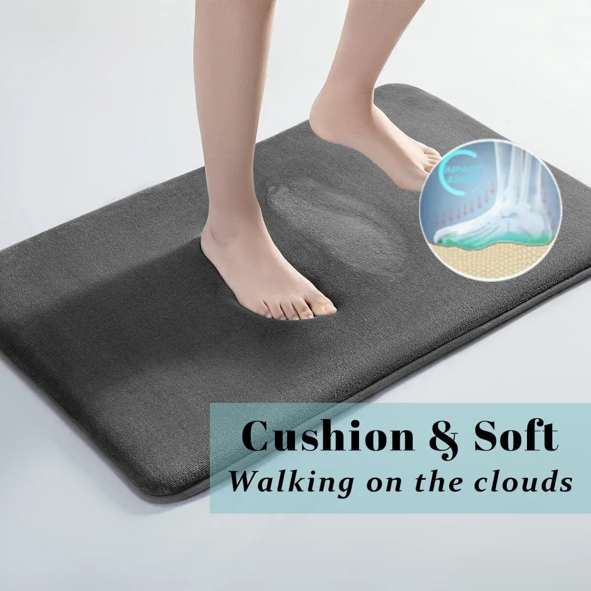 Bath Mat with a Velvet Top and Thick Memory Foam Core | Non Slip PVC Underside, Machine Washable Cold | Three Sizes, Five Colors
