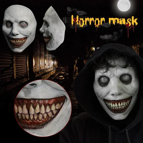 Grinning demon Halloween mask detail shot