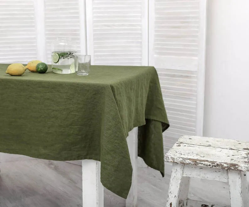 Linen Tablecloth in Six Colors | Four Rectangular Sizes from 39 to 118 Inches | Keeps a Dining Table Covered and Clean
