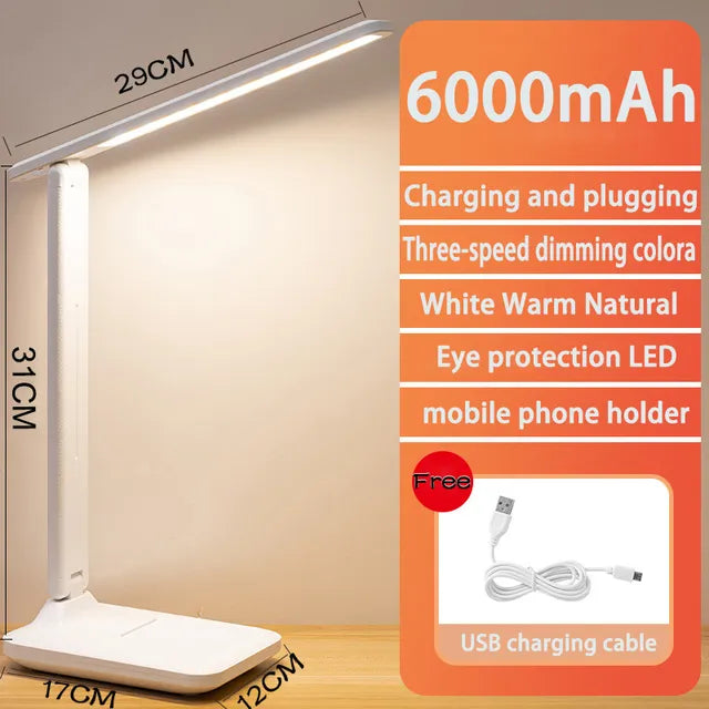 Rechargeable LED Desk Lamp with 6000 mAh Battery | Folds Flat, Touch Dimming in Three Steps | Warm, Neutral and Cool