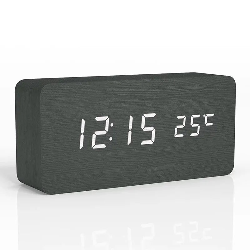 Digital Alarm Clock in Wood Finish with Bright LED Display | Silent Bedside Timepiece for Bedroom or Office