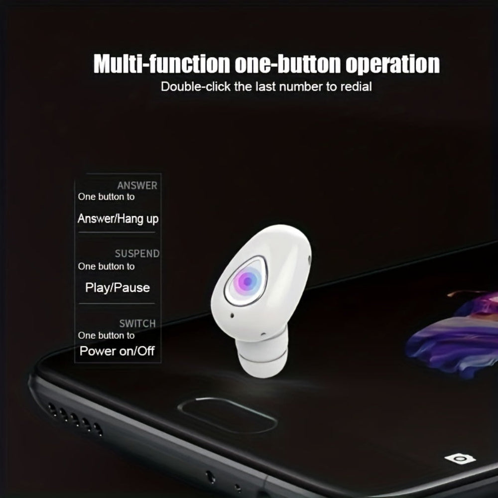 Single Ear Bluetooth Earbuds, Mini and Invisible | Wireless Headset with Condenser Mic | USB Rechargeable 50 mAh