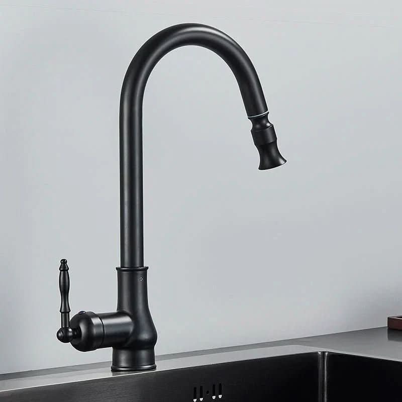 Pull-Out High-Arc Kitchen Faucet Antique Brass Design | Bronze or Black | Flexible Spray for Washing & Rinsing