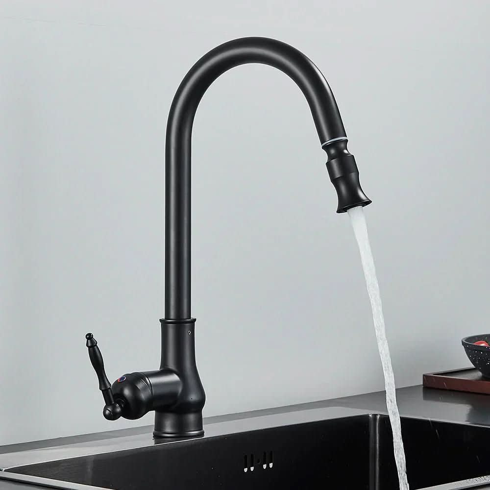 Pull-Out High-Arc Kitchen Faucet Antique Brass Design | Bronze or Black | Flexible Spray for Washing & Rinsing