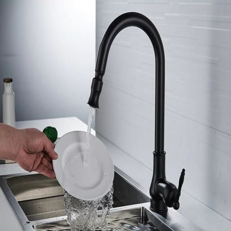 Pull-Out High-Arc Kitchen Faucet Antique Brass Design | Bronze or Black | Flexible Spray for Washing & Rinsing