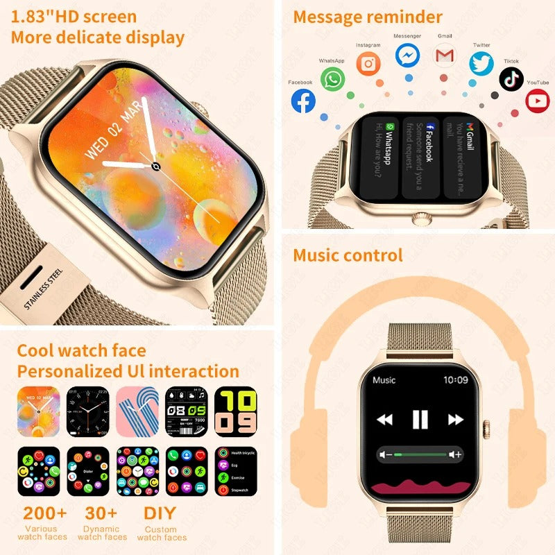 Smart Watch with Fitness Tracker and Touchscreen | Calls and Messages on the Wrist, Mesh Strap | 4 Colors