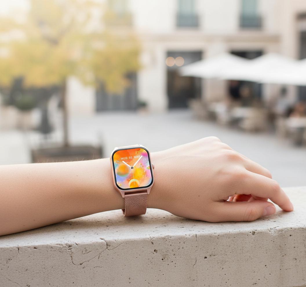 Smart Watch with Fitness Tracker and Touchscreen | Calls and Messages on the Wrist, Mesh Strap | 4 Colors