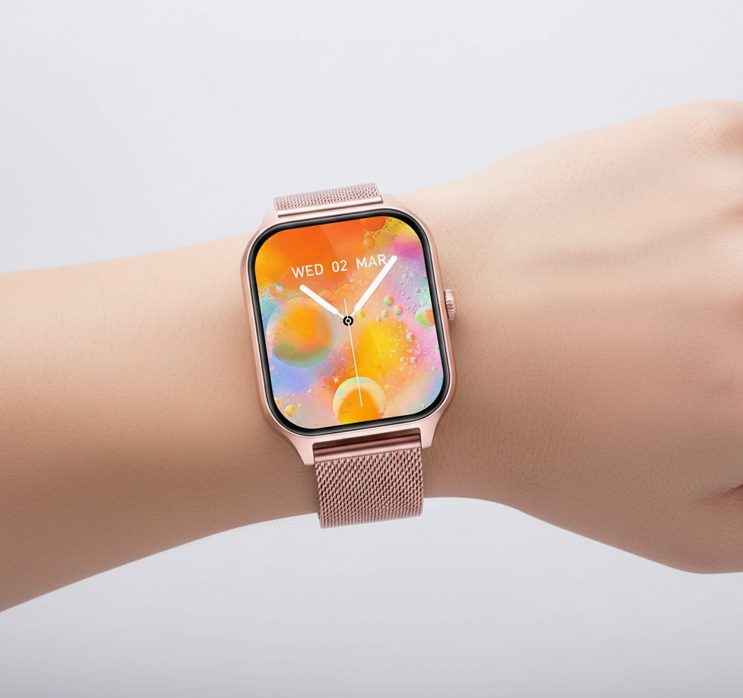 Smart Watch with Fitness Tracker and Touchscreen | Calls and Messages on the Wrist, Mesh Strap | 4 Colors