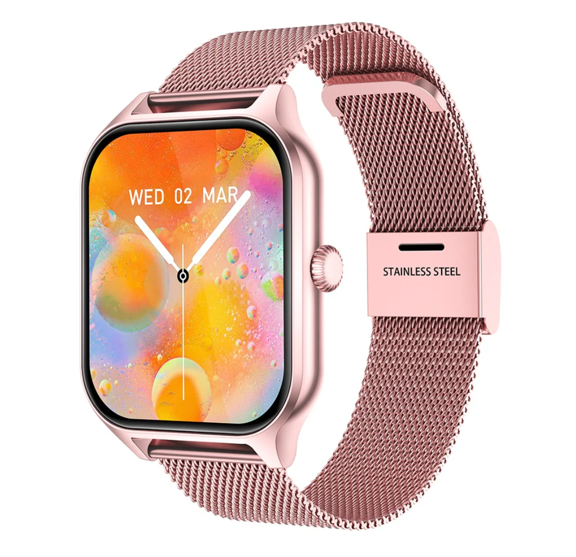 Smart Watch with Fitness Tracker and Touchscreen | Calls and Messages on the Wrist, Mesh Strap | 4 Colors