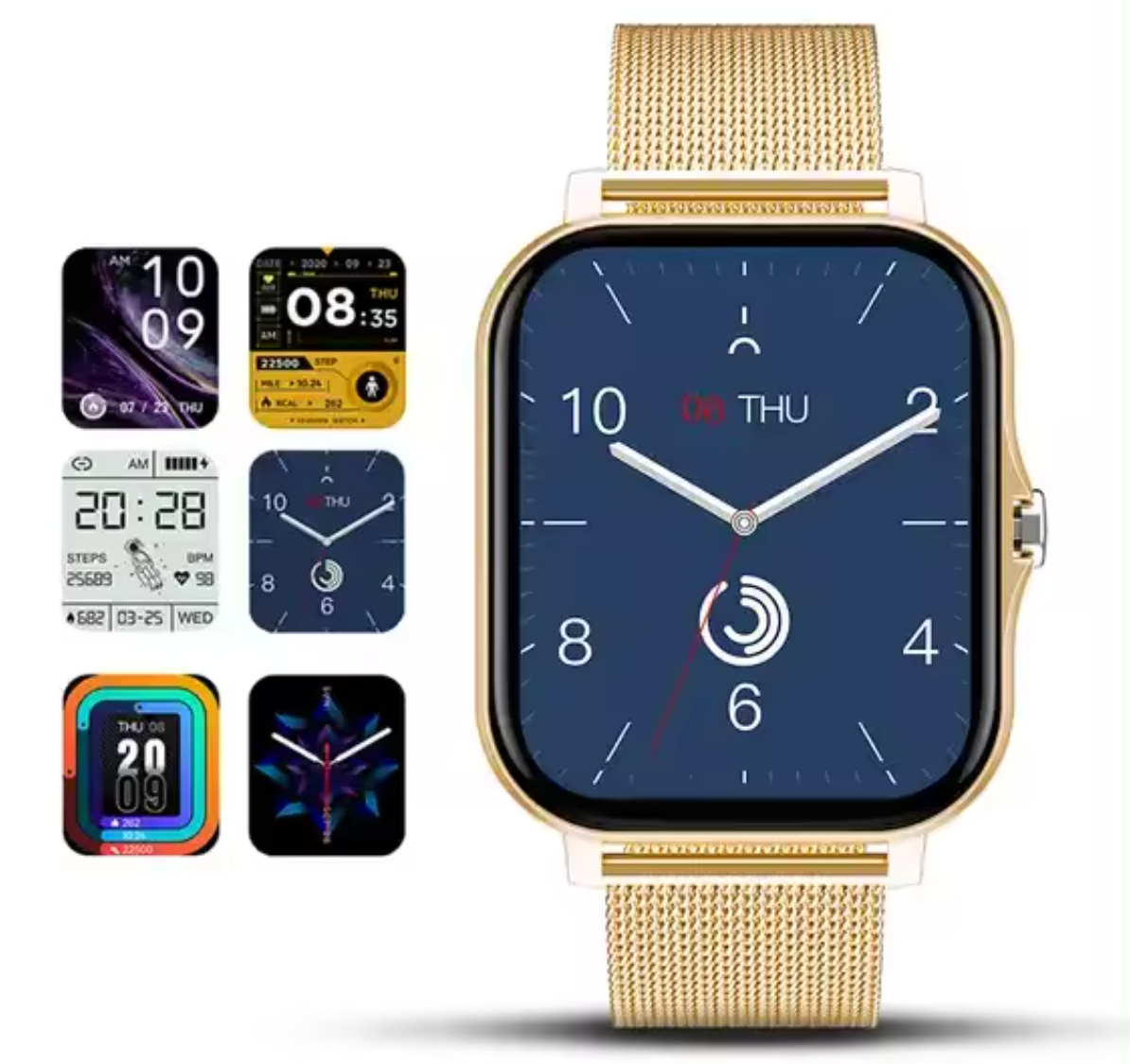 Smart Watch with Fitness Tracker and Touchscreen | Calls and Messages on the Wrist, Mesh Strap | 4 Colors