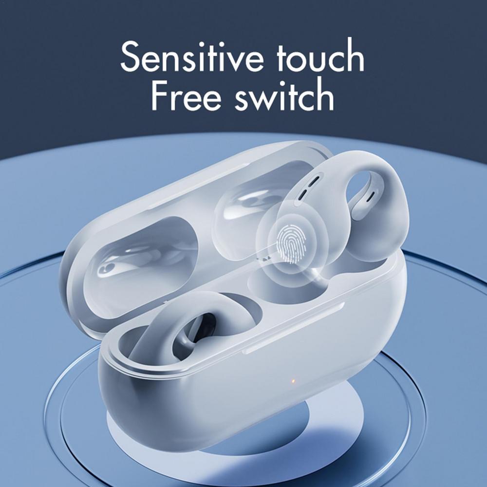 Open Ear Clip On Wireless Earbuds | Bluetooth 5.3 with Touch Control and Charging Case | Black or White