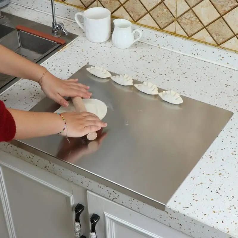 Stainless Steel Food Prep Board 15.7-19.7 In | Integrated Edge & Non-Slip Feet | 18/10 Steel Cutting Board for Kitchen