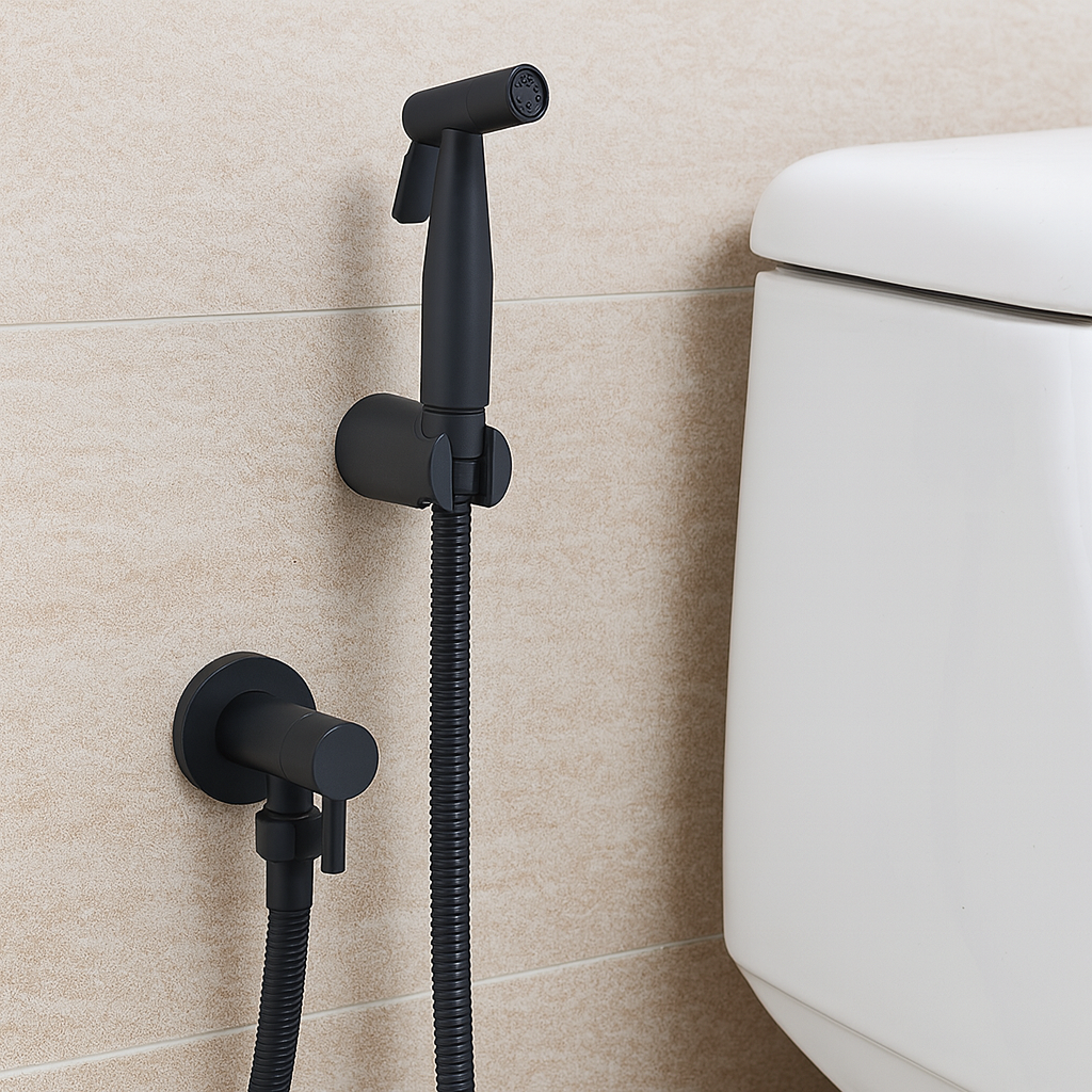 Stainless Steel Bidet Sprayer for the Toilet, with a 150 cm Shower Hose | Wall Holder and Angle Valve Included | Silver or Black